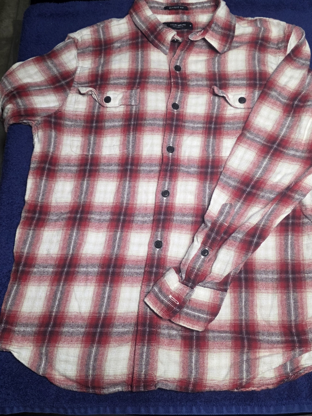 Lucky Brand Red and White Plaid Button-Down Shirt